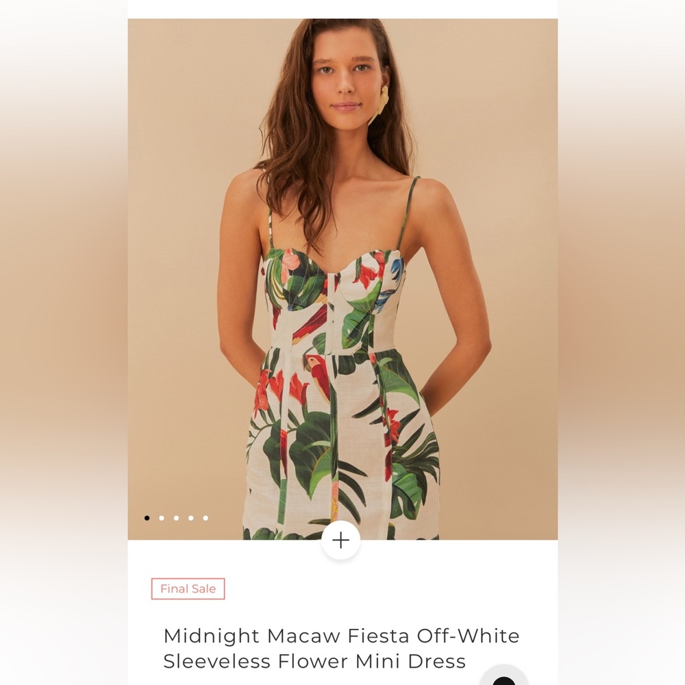 Farm Rio Midnight Macaw Fiesta Off-White Sleeveless Flower Mini Dress